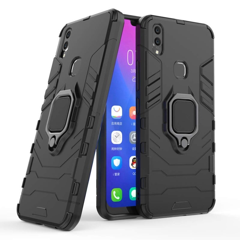 MaiJin LuluMain Compatible with VIVO V9, VIVO V9 Youth, VIVO Y85 Case, Metal Ring Grip Kickstand Shockproof Hard Bumper (Works with Magnetic Car Mount) Dual Layer Rugged Cover (Black) - Image 1